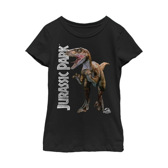 Girl's Jurassic Park Velociraptor Logo  Graphic Tee Black Large