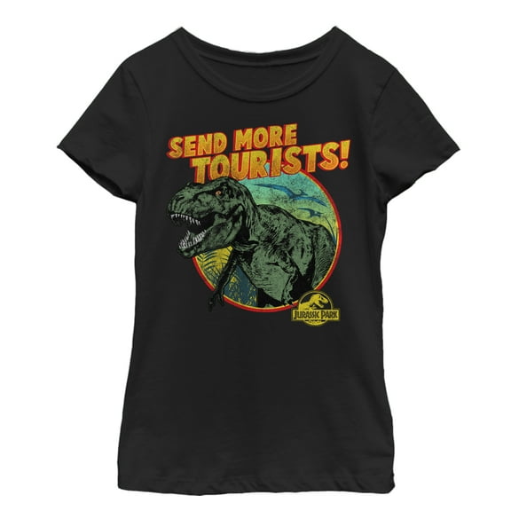Girl's Jurassic Park Vintage Send More Tourists  Graphic Tee Black X Large