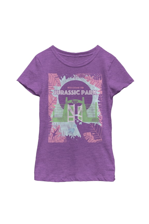 Girl's Jurassic Park Welcome Gates Cartoon Graphic Tee Purple Berry X Small