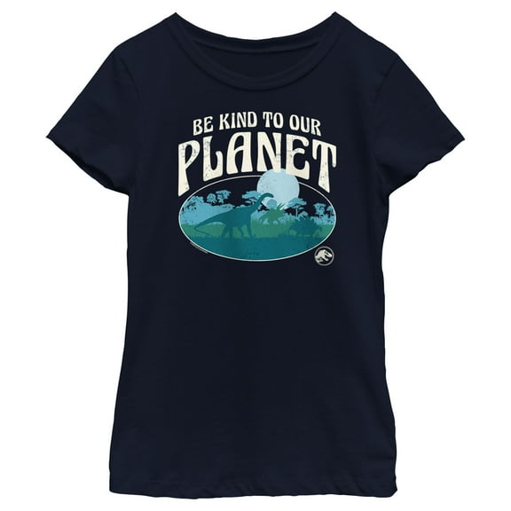 Girl's Jurassic World Be Kind to Our Planet Graphic Tee Navy Blue Medium