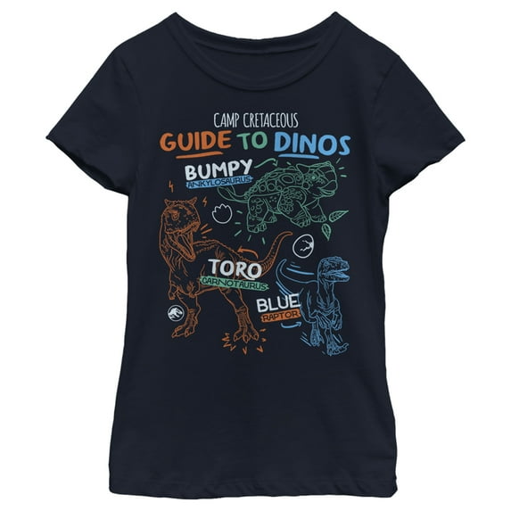 Girl's Jurassic World: Camp Cretaceous Guide to Dinos Graphic Tee Navy Blue Medium