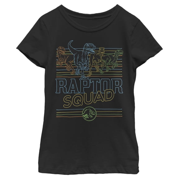 Girl's Jurassic World: Camp Cretaceous Retro Raptor Squad Graphic Tee Black Large