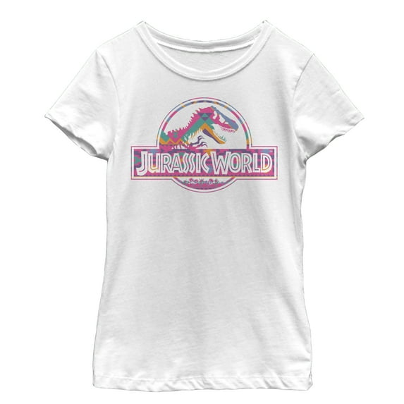 Girl's Jurassic World Desert Pattern Logo Graphic Tee White Small