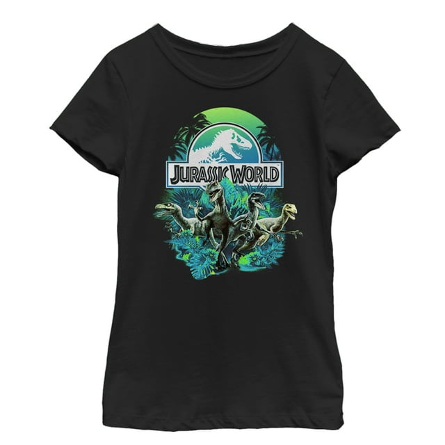 Girl's Jurassic World Dinosaur Nature Scene  Graphic Tee Black Small