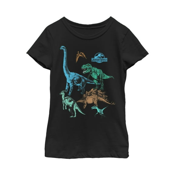 Girl's Jurassic World Dinosaur Party Time  Graphic Tee Black Small