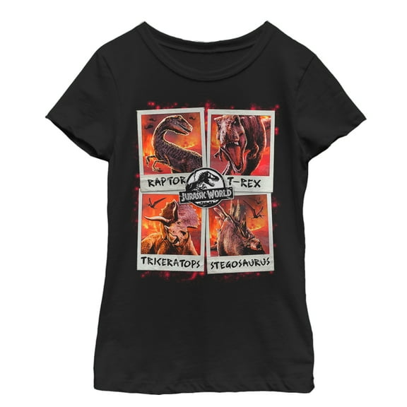 Girl's Jurassic World: Fallen Kingdom Fire Polaroid  Graphic Tee Black Large