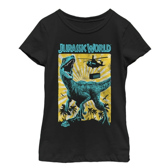 Girl's Jurassic World: Fallen Kingdom Helicopter Capture  Graphic Tee Black X Large