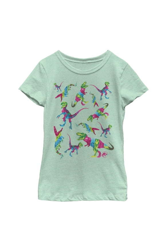 Girl's Jurassic World: Fallen Kingdom Rainbow Dinosaurs Graphic Tee Mint X Small