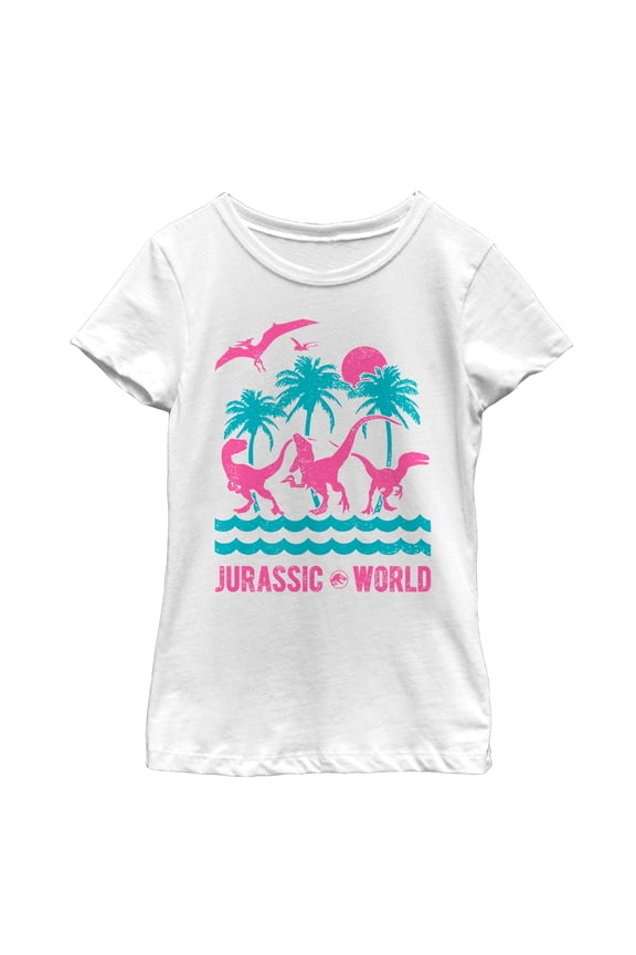 Girl's Jurassic World: Fallen Kingdom Tropical Dinosaurs Graphic Tee White X Small