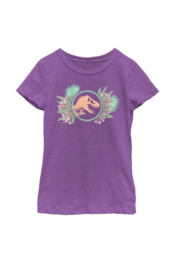 Girl's Jurassic World Floral T-Rex Logo Graphic Tee Purple Berry Small