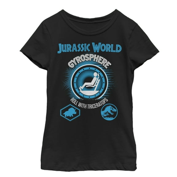 Girl's Jurassic World Gyrosphere Roll With Triceratops  Graphic Tee Black Large
