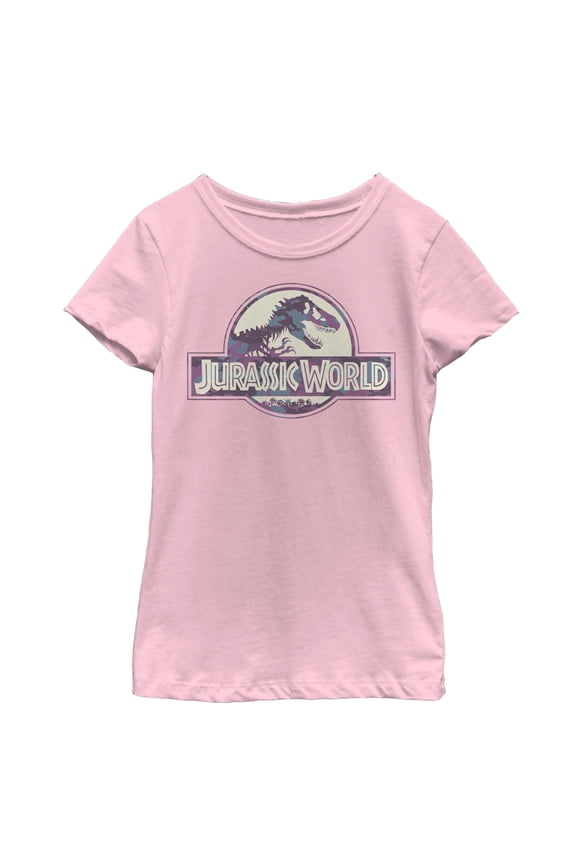 Girl's Jurassic World Light Camo Logo Graphic Tee Light Pink Small