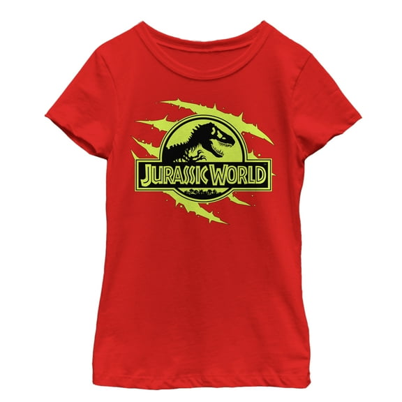 Girl's Jurassic World Logo Claw Marks  Graphic Tee Red Large