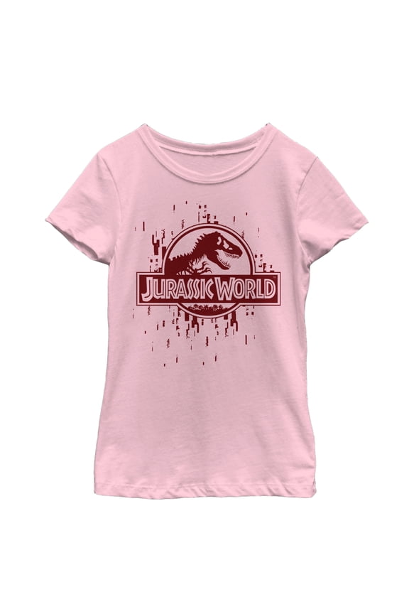 Girl's Jurassic World Logo Glitch Code Graphic Tee Light Pink Small