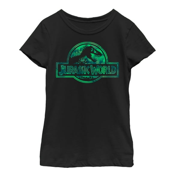 Girl's Jurassic World Logo Tie Dye Print  Graphic Tee Black Large
