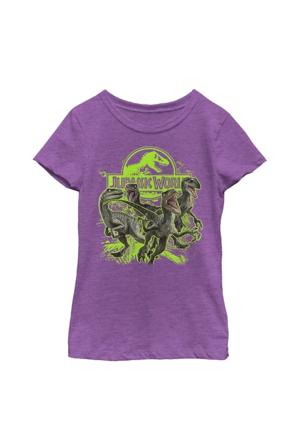 Girl's Jurassic World Raptor Logo Attack Graphic Tee Purple Berry Large