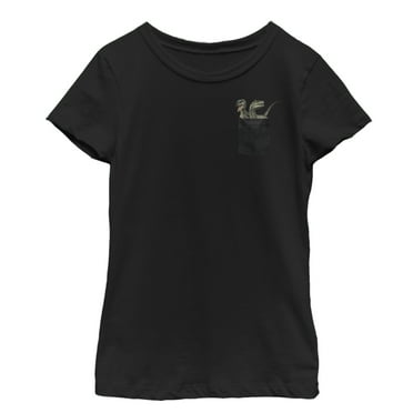 Girl's Jurassic World Raptor Pocket Print  Graphic Tee Black Medium