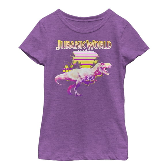 Girl's Jurassic World Retro T. Rex Sunset  Graphic Tee Purple Berry Small