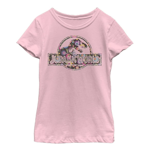 Girl's Jurassic World Vintage Hippie Flower Logo  Graphic Tee Light Pink Small