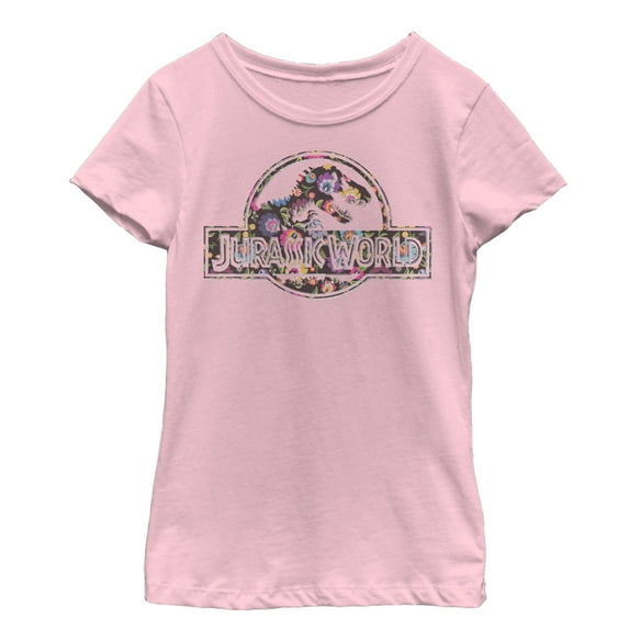 Girl's Jurassic World Vintage Hippie Flower Logo Graphic Tee Light Pink Small