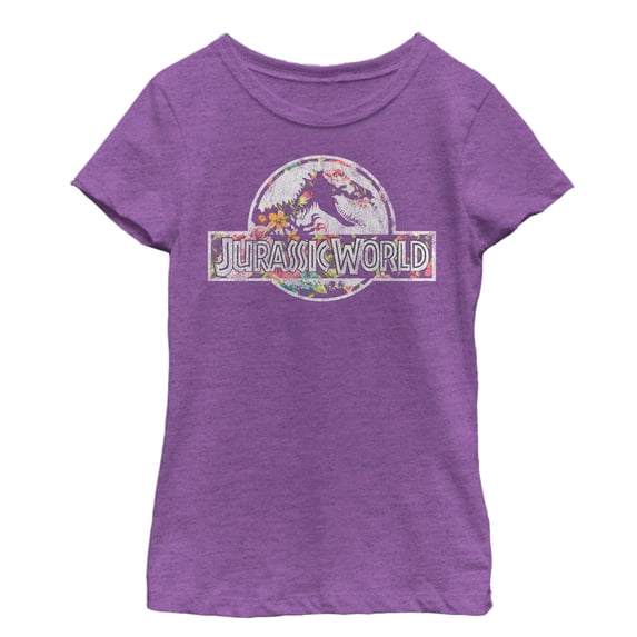 Girl's Jurassic World Vintage Tropical Logo  Graphic Tee Purple Berry Large