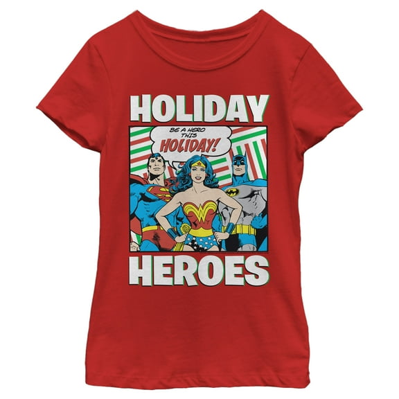 Girl's Justice League Holiday Heroes Graphic Tee Red Large