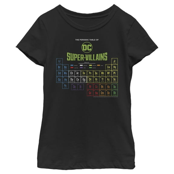 Girl's Justice League Periodic Table of Super-Villains  Graphic T-Shirt