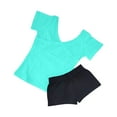 thumbnail image 1 of Girl's Kids 2-Piece Gymnastics Dance Outfit Athletic Active Set Racer Crop Top with Sport Shorts Swimsuit Clothes, 1 of 2