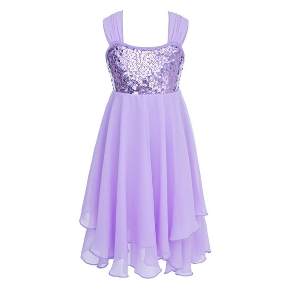 Girl's Kids Chiffon Skirted Leotard Dress Sequined Contemporary Praise Lyrical Ballet Dance Costumes