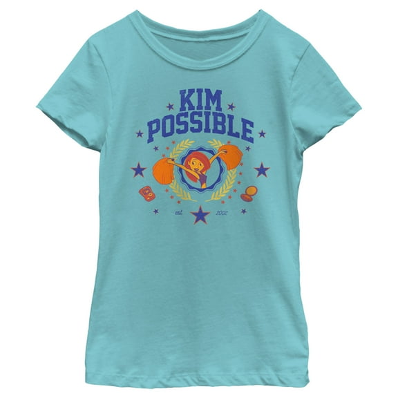 Girl's Kim Possible Cheerleader Kim Est. 2002  Graphic Tee Tahiti Blue Medium