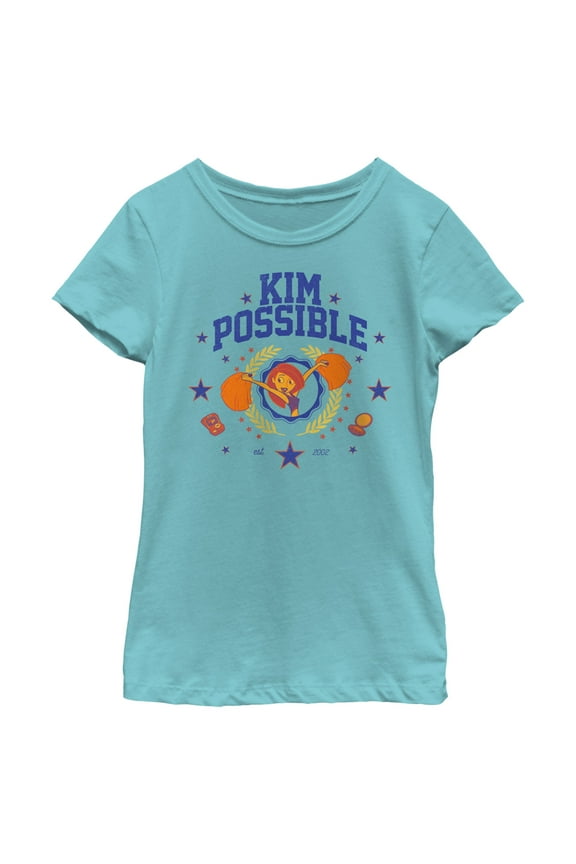 Girl's Kim Possible Cheerleader Kim Est. 2002  Graphic Tee Tahiti Blue Medium