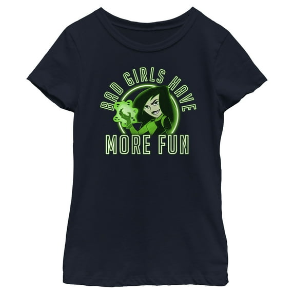 Girl's Kim Possible Neon Green Shego Graphic Tee Navy Blue Medium