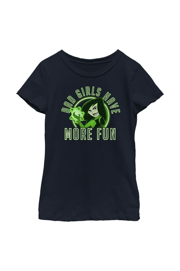 Girl's Kim Possible Neon Green Shego Graphic Tee Navy Blue Medium