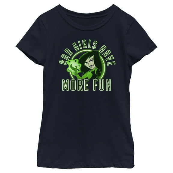 Girl's Kim Possible Neon Green Shego  Graphic Tee Navy Blue X Small