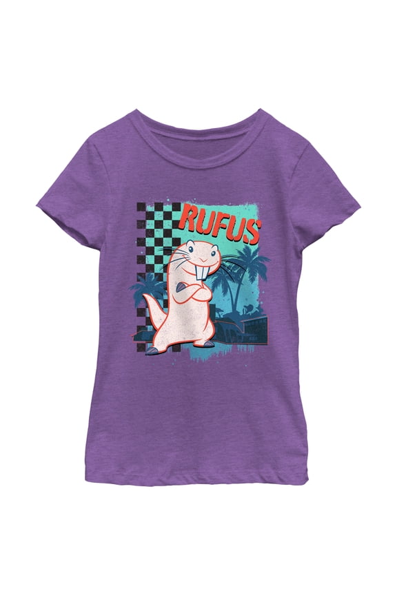 Girl's Kim Possible Retro Wave Rufus Graphic Tee Purple Berry Medium
