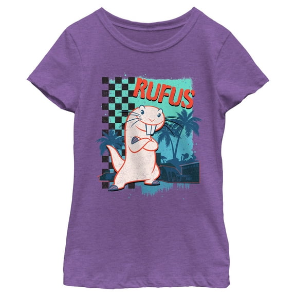 Girl's Kim Possible Retro Wave Rufus  Graphic Tee Purple Berry X Large