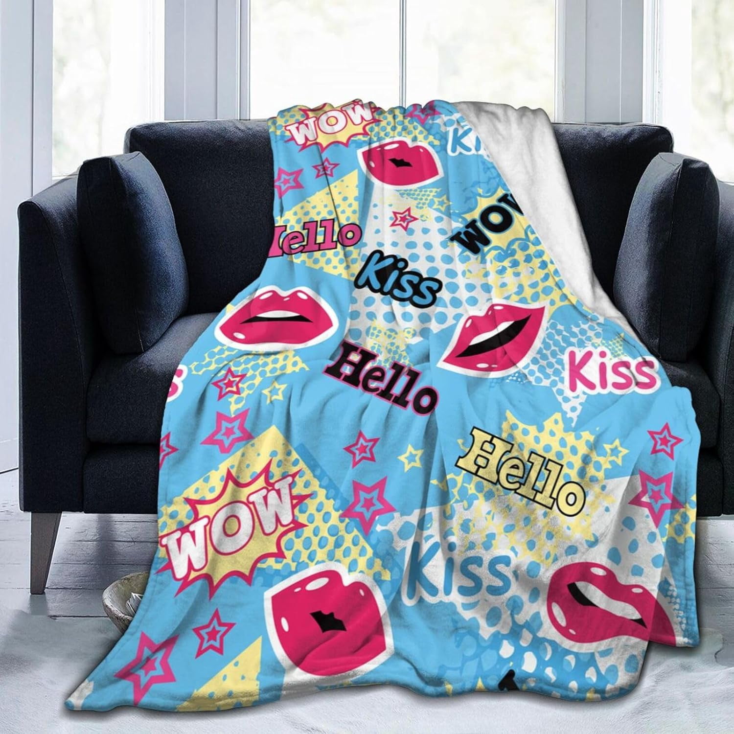 Girl''s Kiss Lips Bed Blanket Ultra Soft Throw Blanket All Season Warm Light Weight Cozy Plush Blankets for Home Bedroom Sofa Chair Travel, 50"X60"