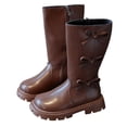 thumbnail image 1 of Girl's Knee High Riding Boots Cute Bow Side Zipper Chunky Lug Sole Winter Tall Boots Trendy Little Kid Big Kid Booties, 1 of 5