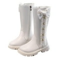 thumbnail image 1 of Girl's Knee High Winter Boots Lace Bowknot Goth Boots Low Heels Mid Calf Riding Boot with Side Zipper, 1 of 7