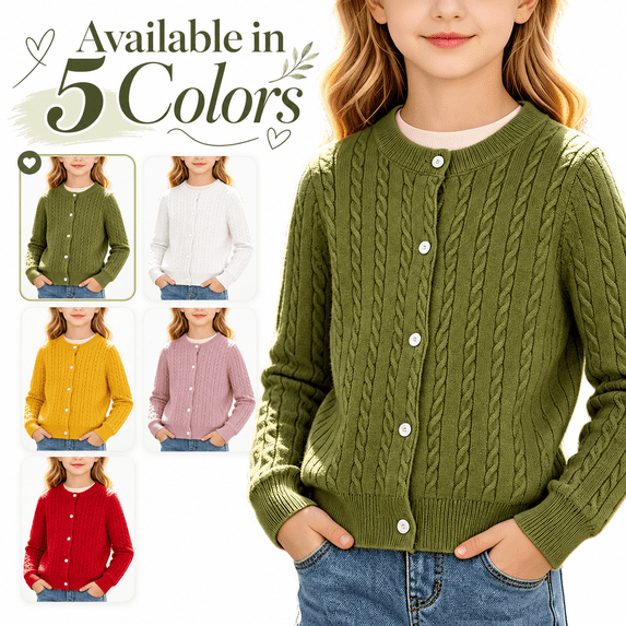 Girl's Knit Button down Cardigan - Long Sleeve Crew Neck Sweater Coat - Fall Vintage Fashion Outerwear