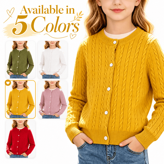 Girl's Knit Button down Cardigan - Long Sleeve Crew Neck Sweater Coat - Fall Vintage Fashion Outerwear