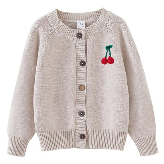 Girl's Knit Cardigan Trendy Crochet Cherry Button Down Sweaters 2-7Y Casual Long Sleeve Toddler Girls Fall Winter Tops Khaki 2 Years