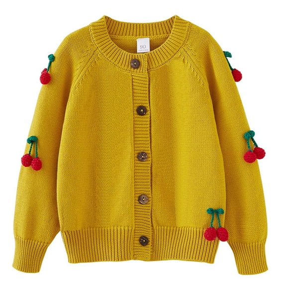 Girl's Knit Cardigan Trendy Crochet Cherry Button up Sweaters 2-7t Casual Long Sleeve Toddler Girls Fall Winter Tops Yellow 5 Years