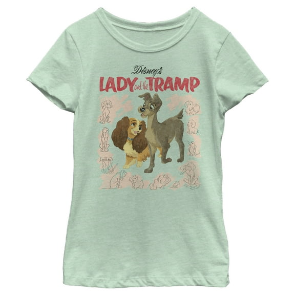 Girl's Lady and the Tramp Retro Movie Cover  Graphic Tee Mint X Small
