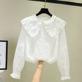thumbnail image 1 of Girl's Large Doll Collar Shirt Blouse Dressy Casual Long Sleeve Ruffle Button Up Shirt Tops Trendy 2025, 1 of 3