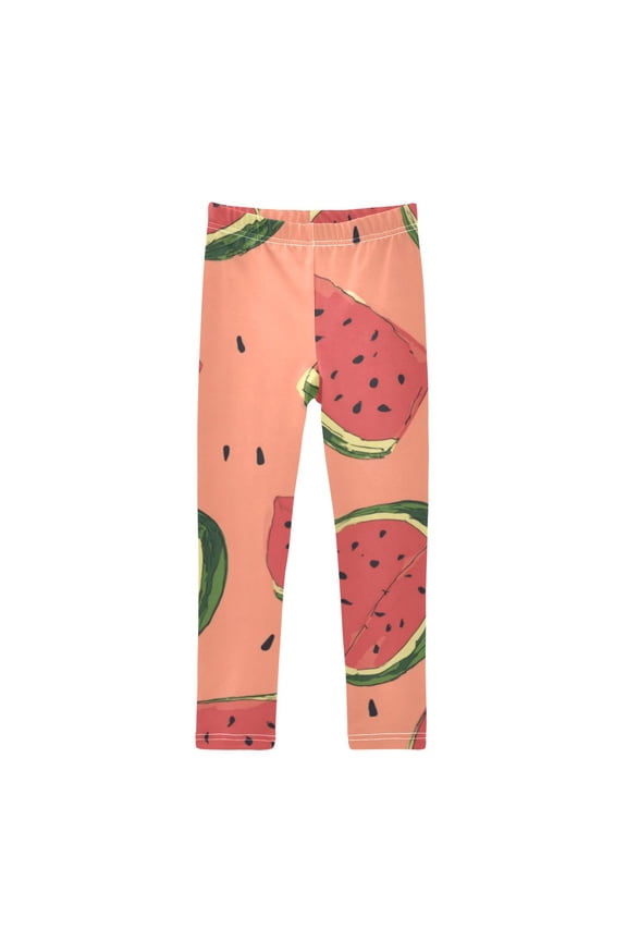 Girl's Legging Full-Length Colorful Print Tights For Dance Gym Everyday Wear A Half Of Watermelon