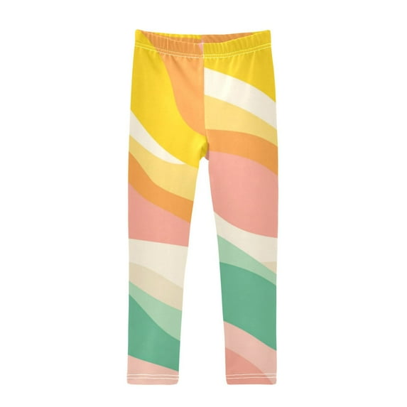 Girl's Legging Full-Length Colorful Print Tights For Dance Gym Everyday Wear Abstract Retro Background