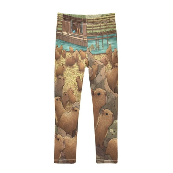 Girl's Legging Full-Length Colorful Print Tights For Dance Gym Everyday Wear Capybaras Are Playing