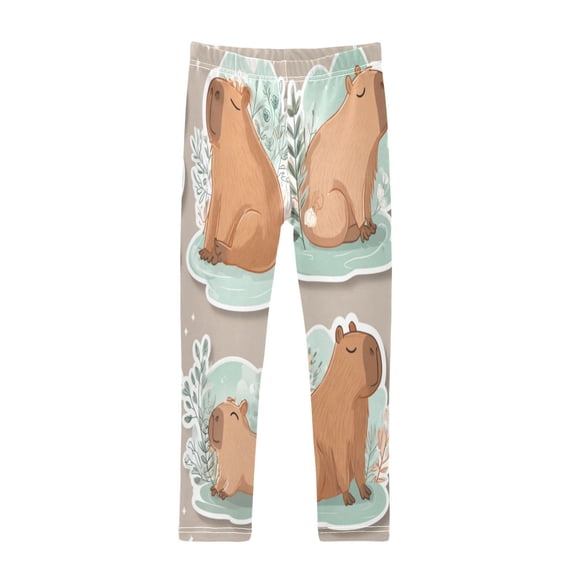 Girl's Legging Full-Length Colorful Print Tights For Dance Gym Everyday Wear Capybaras in Summer Vector