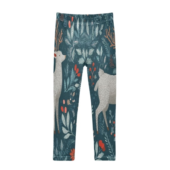 Girl's Legging Full-Length Colorful Print Tights For Dance Gym Everyday Wear Deer Standing in The Plants